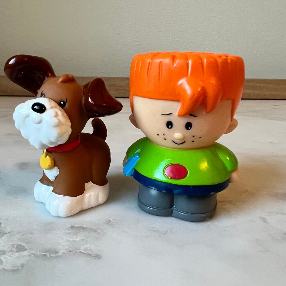 Little Tikes Boy with Red Hair Crew Cut and Brown Dog Play Figure Toy